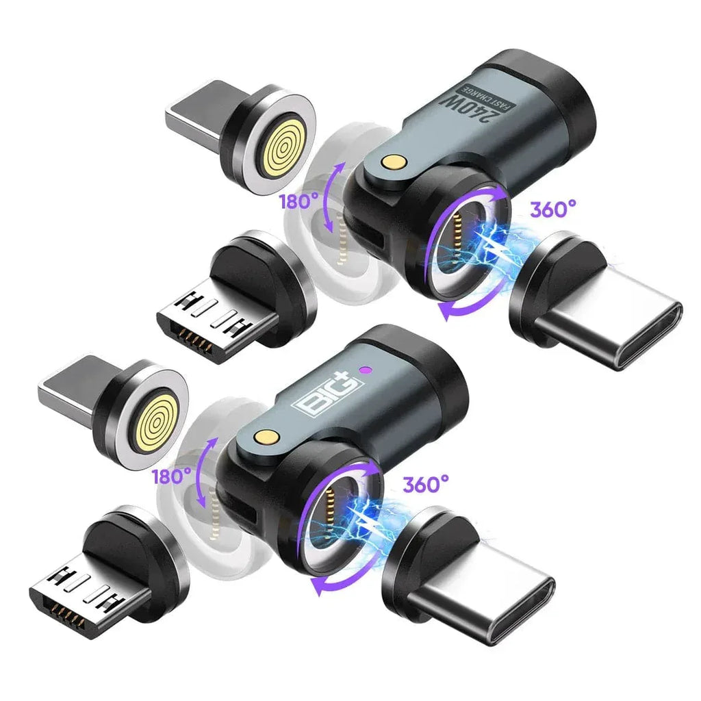 BIG+ 240W Magnetic USB‑C Adapter – 540° Rotating Connector, 5A Fast Charging, Data Transfer, Smart‑Chip, Aluminium Alloy, Multi‑Device Compatibility - The Big Plus Store