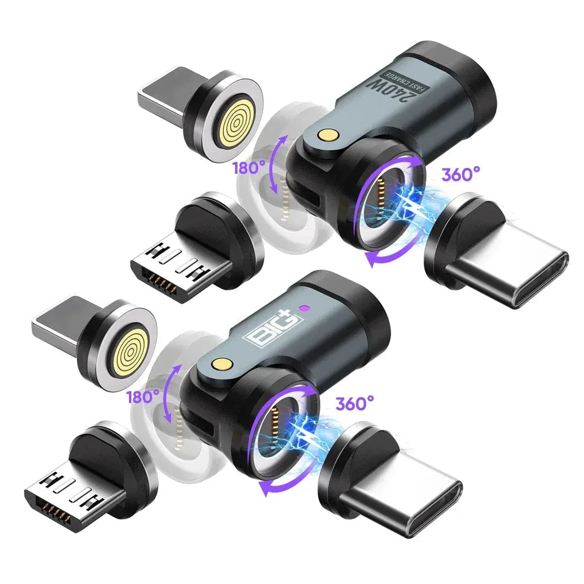 BIG+ 240W Magnetic USB‑C Adapter – 540° Rotating Connector, 5A Fast Charging, Data Transfer, Smart‑Chip, Aluminium Alloy, Multi‑Device Compatibility - The Big Plus Store