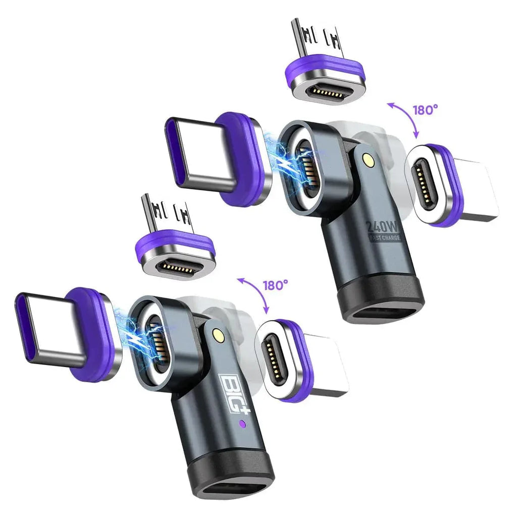 BIG+ 240W Magnetic USB‑C Adapter – 16‑Pin Strong Magnet, 180°/360° Rotating Connector, PD 3.1 Fast Charging - The Big Plus Store