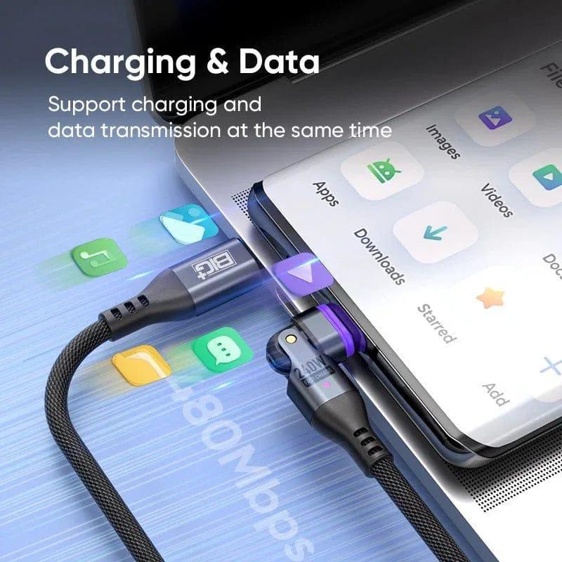 240W Magnetic Charging Cable 2‑Pack – 6‑in‑1 Fast Charging, 180° Rotating USB‑C/Micro USB/i‑Device, Nylon Braided (1.8M & 1M) - The Big Plus Store