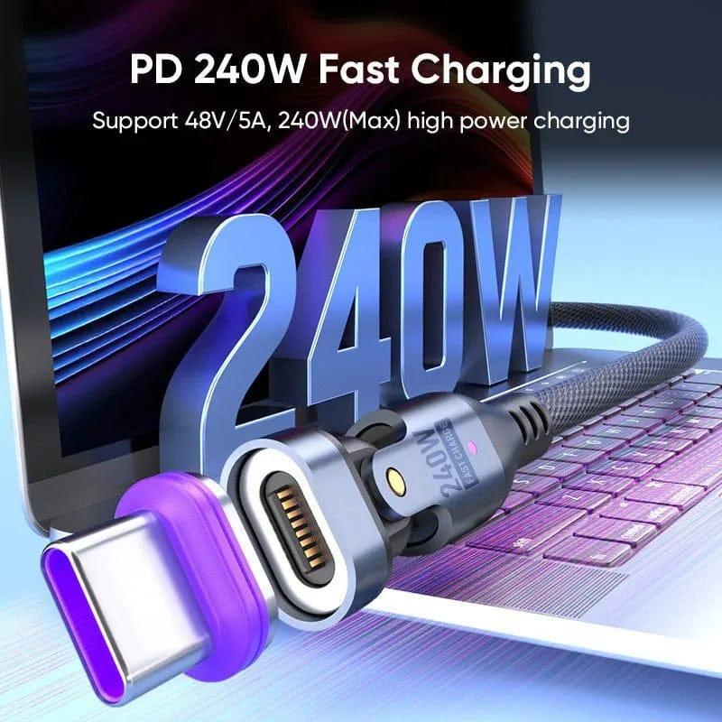 240W Magnetic Charging Cable 2‑Pack – 6‑in‑1 Fast Charging, 180° Rotating USB‑C/Micro USB/i‑Device, Nylon Braided (1.8M & 1M) - The Big Plus Store