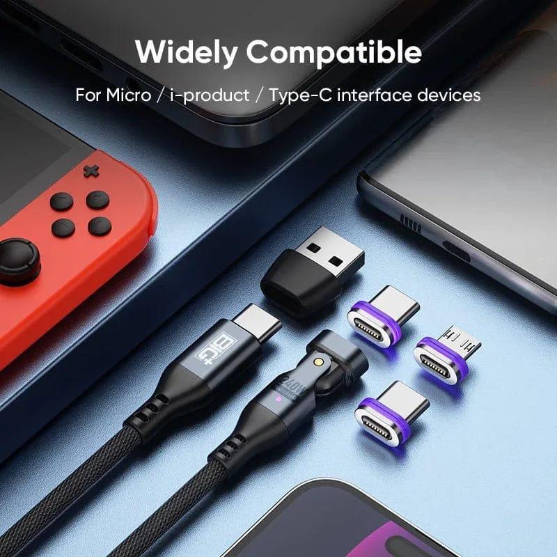 240W Magnetic Charging Cable 2‑Pack – 6‑in‑1 Fast Charging, 180° Rotating USB‑C/Micro USB/i‑Device, Nylon Braided (1.8M & 1M) - The Big Plus Store