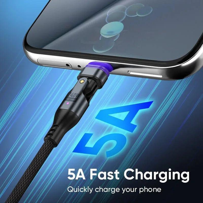 240W Magnetic Charging Cable 2‑Pack – 6‑in‑1 Fast Charging, 180° Rotating USB‑C/Micro USB/i‑Device, Nylon Braided (1.8M & 1M) - The Big Plus Store