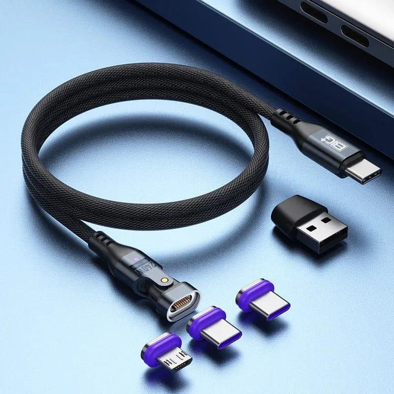 240W Magnetic Charging Cable 2‑Pack – 6‑in‑1 Fast Charging, 180° Rotating USB‑C/Micro USB/i‑Device, Nylon Braided (1.8M & 1M) - The Big Plus Store