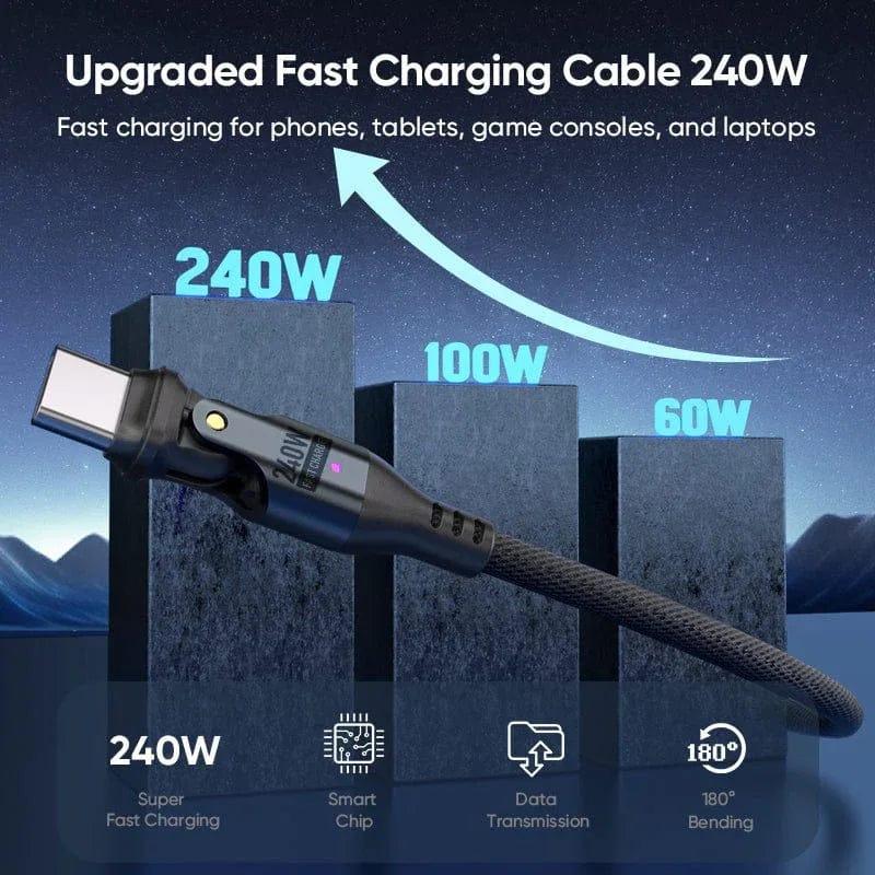 240W USB‑C Fast Charging Cable 2‑Pack – Dual Rotating Heads, High‑Speed PD Charging, Universal Compatibility (1.8m) - The Big Plus Store