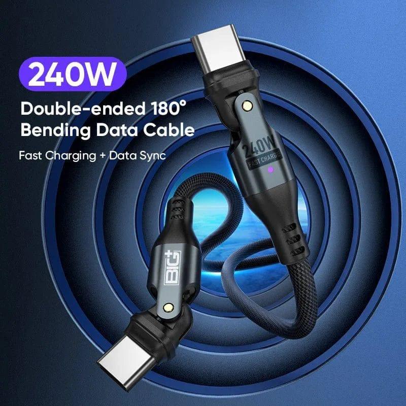 240W USB‑C Fast Charging Cable 2‑Pack – Dual Rotating Heads, High‑Speed PD Charging, Universal Compatibility (1.8m) - The Big Plus Store