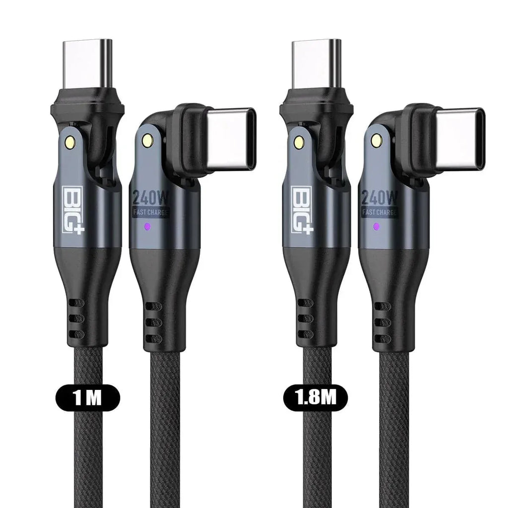 240W USB‑C Fast Charging Cable 2‑Pack – Dual Rotating Heads, High‑Speed PD Charging, Universal Compatibility (1.8m) - The Big Plus Store