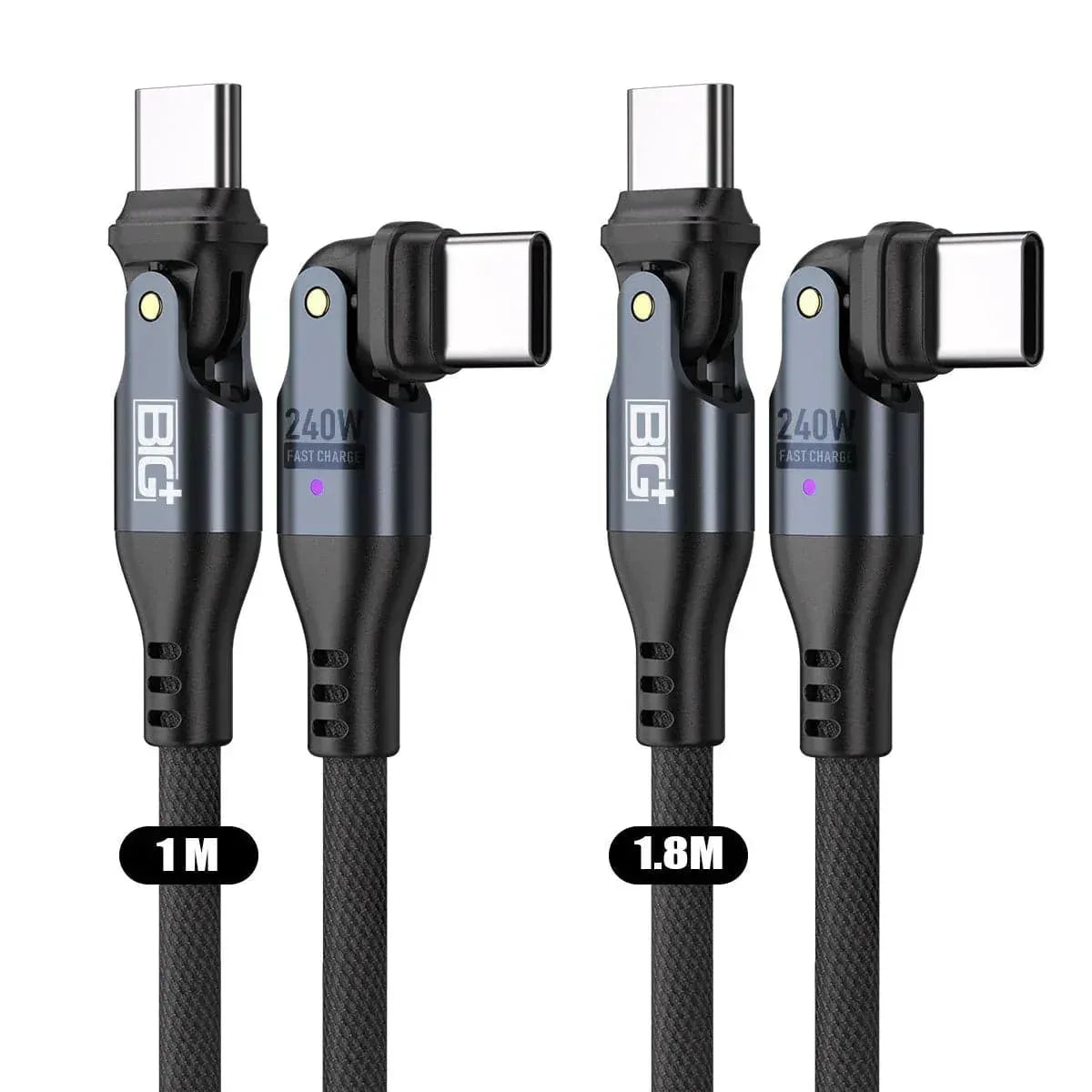 240W USB‑C Fast Charging Cable 2‑Pack – Dual Rotating Heads, High‑Speed PD Charging, Universal Compatibility (1.8m) - The Big Plus Store