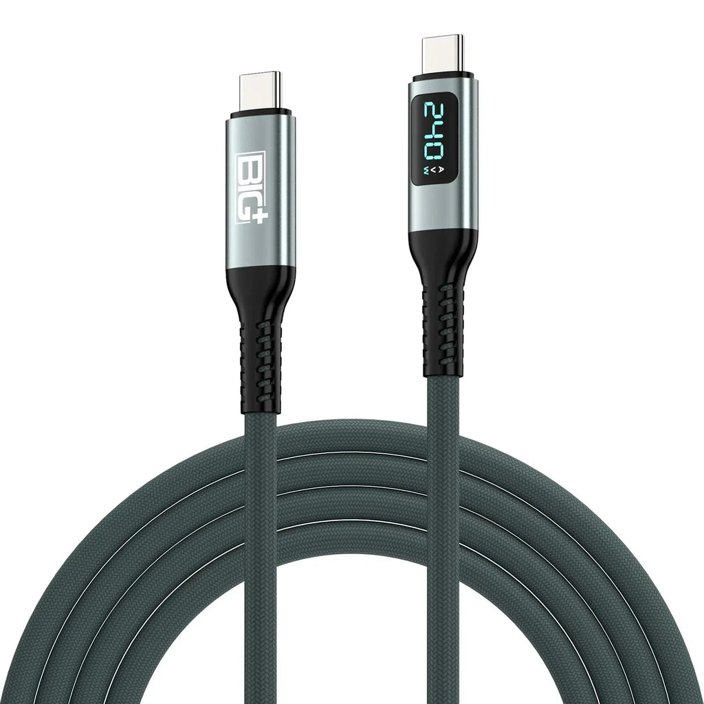 240W USB‑C to USB‑C Fast Charging Cable with LCD Power Display – Nylon Braided, Laptop‑Grade PD Cable (1M) - The Big Plus Store