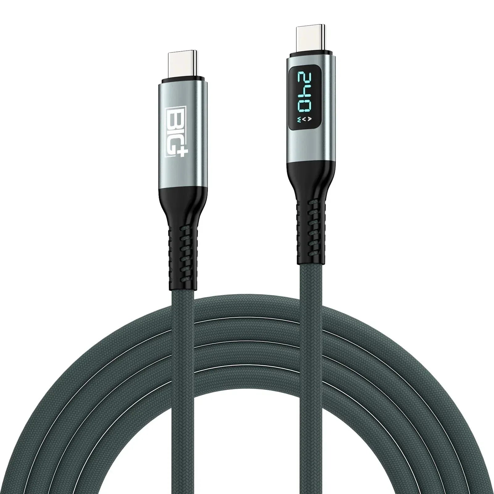 240W USB‑C to USB‑C Fast Charging Cable with LCD Power Display – Nylon Braided, Laptop‑Grade PD Cable (1M) - The Big Plus Store