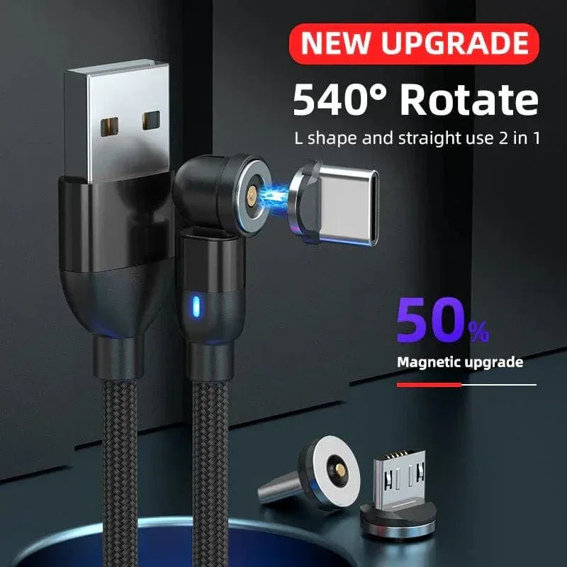Magnetic Charging Cable 4‑Pack – 3‑in‑1 USB Cable with 360° Auto‑Connect, LED Light & Nylon Braided Design (3.3ft & 6.6ft) - The Big Plus Store