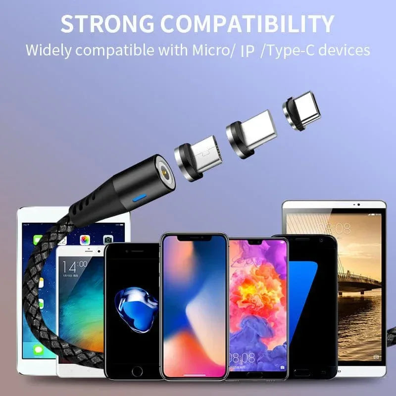 Magnetic Charging Cable 6‑Pack – 3‑in‑1 USB Cable with 360° Rotation, LED Light & Nylon Braided Design (0.5M, 1M, 2M) - The Big Plus Store