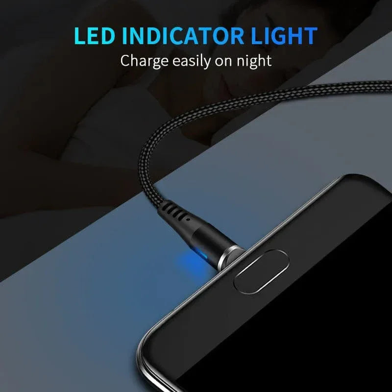 Magnetic Charging Cable 6‑Pack – 3‑in‑1 USB Cable with 360° Rotation, LED Light & Nylon Braided Design (0.5M, 1M, 2M) - The Big Plus Store