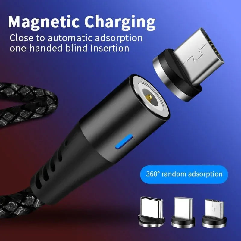Magnetic Charging Cable 6‑Pack – 3‑in‑1 USB Cable with 360° Rotation, LED Light & Nylon Braided Design (0.5M, 1M, 2M) - The Big Plus Store