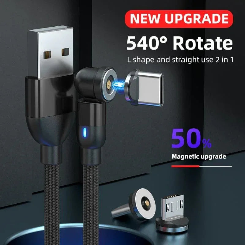 Magnetic Charging Cable 6‑Pack – 3‑in‑1 USB Cable with 360° Rotation, LED Light & Nylon Braided Design (0.5M, 1M, 2M) - The Big Plus Store