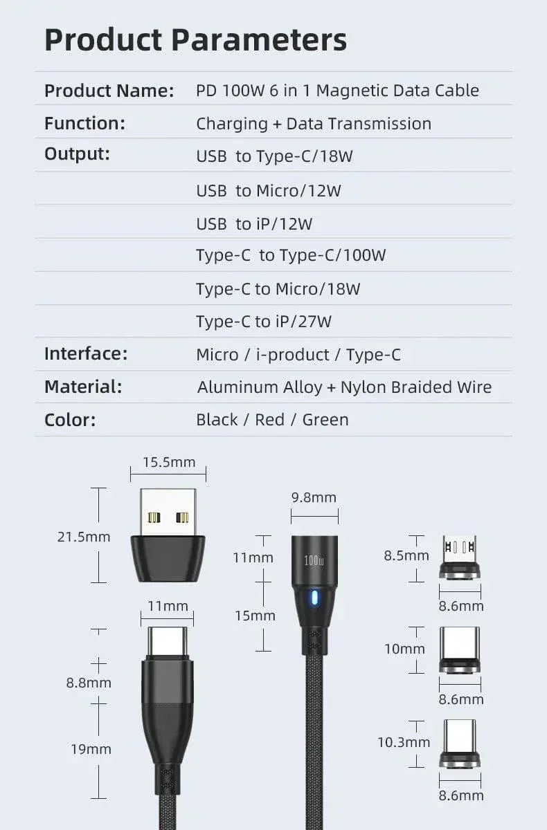 Magnetic Charging Cable Tips – 4‑Pack Replacement Heads for BIG+ 100W Magnetic USB‑C Cable (2× Type‑C + 2× i‑Device) - The Big Plus Store