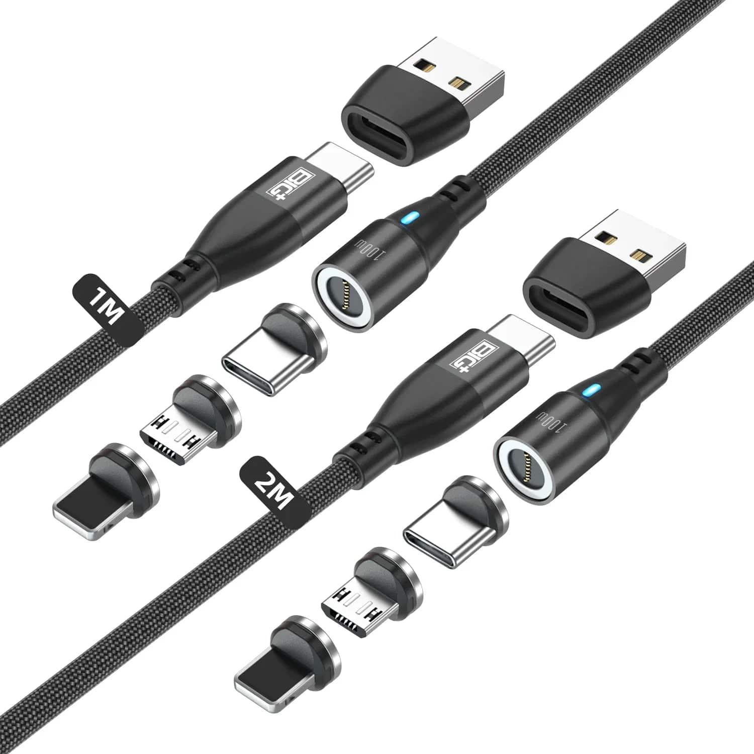 Magnetic Charging Cable Tips – 4‑Pack Replacement Heads for BIG+ 100W Magnetic USB‑C Cable (2× Type‑C + 2× i‑Device) - The Big Plus Store