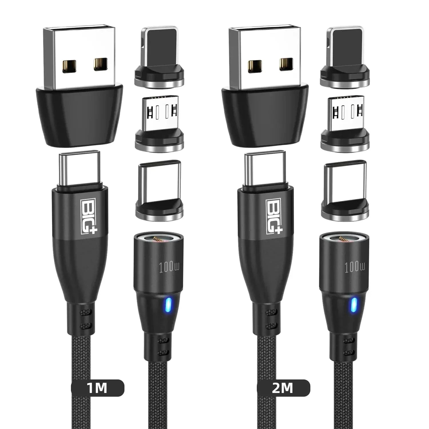 Magnetic Charging Cable Tips – 4‑Pack Replacement Heads for BIG+ 100W Magnetic USB‑C Cable (2× Type‑C + 2× i‑Device) - The Big Plus Store