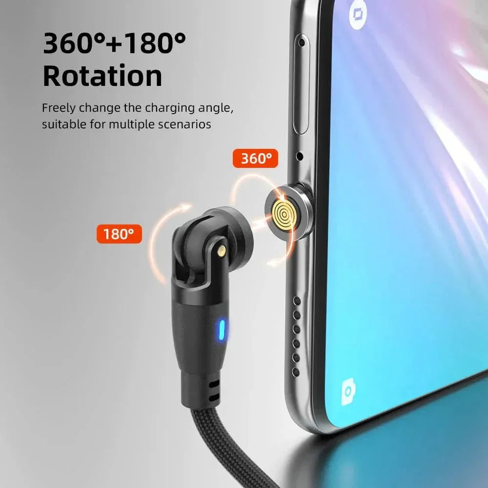 Magnetic USB‑C Charging Cable 2‑Pack (100W) – 540° Swivel Head, 6‑in‑1 Fast Charging, Nylon Braided (2M & 1M) - The Big Plus Store