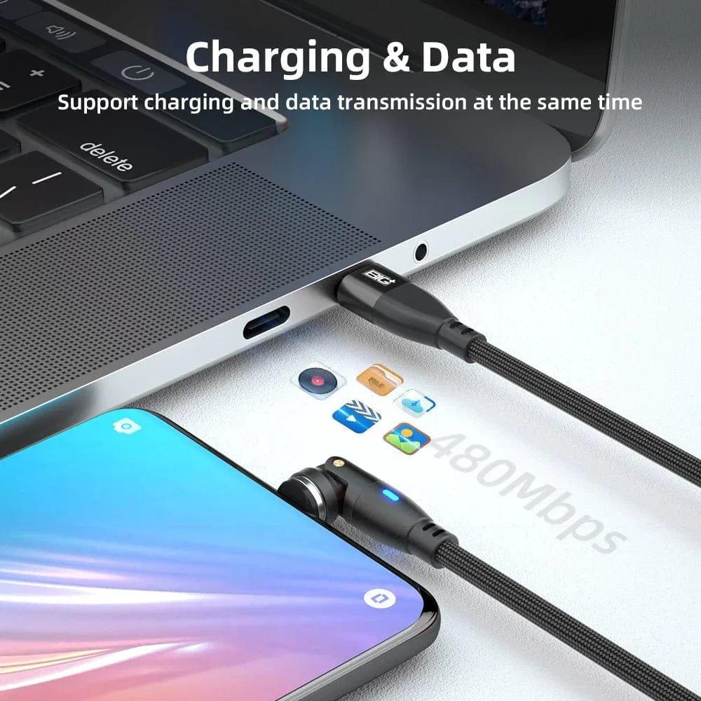 Magnetic USB‑C Charging Cable 2‑Pack (100W) – 540° Swivel Head, 6‑in‑1 Fast Charging, Nylon Braided (2M & 1M) - The Big Plus Store