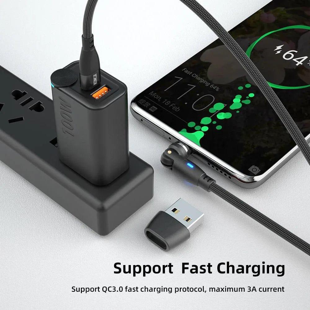 Magnetic USB‑C Charging Cable 2‑Pack (100W) – 540° Swivel Head, 6‑in‑1 Fast Charging, Nylon Braided (2M & 1M) - The Big Plus Store