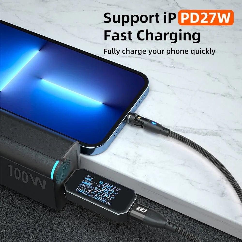 Magnetic USB‑C Charging Cable 2‑Pack (100W) – 540° Swivel Head, 6‑in‑1 Fast Charging, Nylon Braided (2M & 1M) - The Big Plus Store