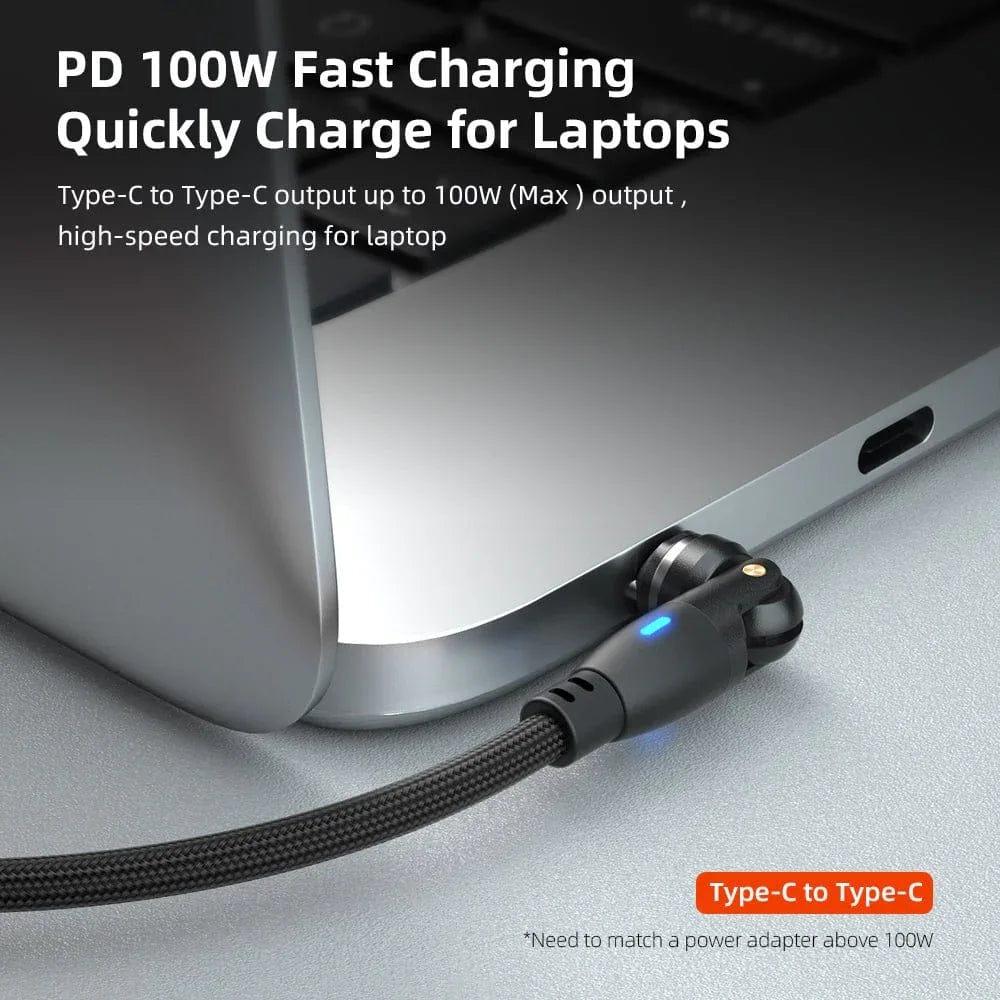 Magnetic USB‑C Charging Cable 2‑Pack (100W) – 540° Swivel Head, 6‑in‑1 Fast Charging, Nylon Braided (2M & 1M) - The Big Plus Store