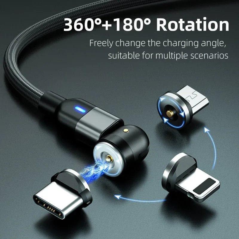 Magnetic Charging Cable 3‑Pack – 360° + 180° Rotating Head, Strong Magnetic Lock, LED Light, Nylon Braided (Normal Charging) - The Big Plus Store