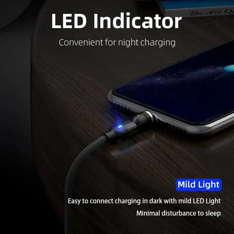 Magnetic Charging Cable 3‑Pack – 360° + 180° Rotating Head, Strong Magnetic Lock, LED Light, Nylon Braided (Normal Charging) - The Big Plus Store