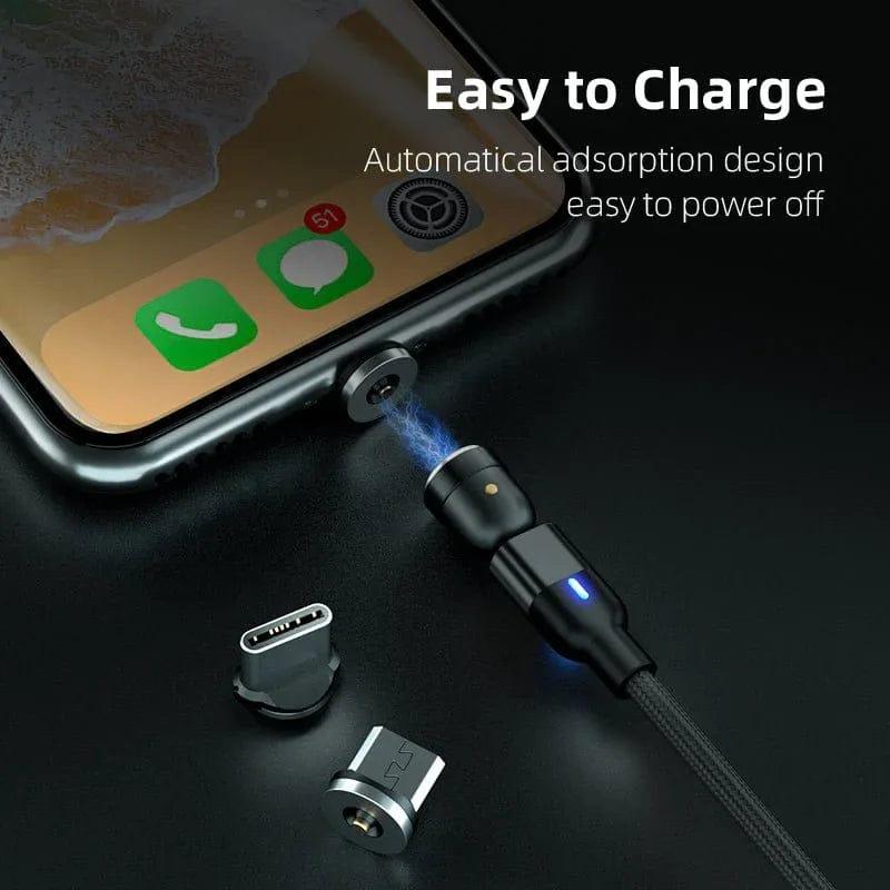 Magnetic Charging Cable 3‑Pack – 360° + 180° Rotating Head, Strong Magnetic Lock, LED Light, Nylon Braided (Normal Charging) - The Big Plus Store