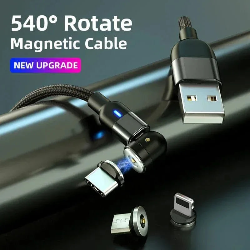Magnetic Charging Cable 3‑Pack – 360° + 180° Rotating Head, Strong Magnetic Lock, LED Light, Nylon Braided (Normal Charging) - The Big Plus Store