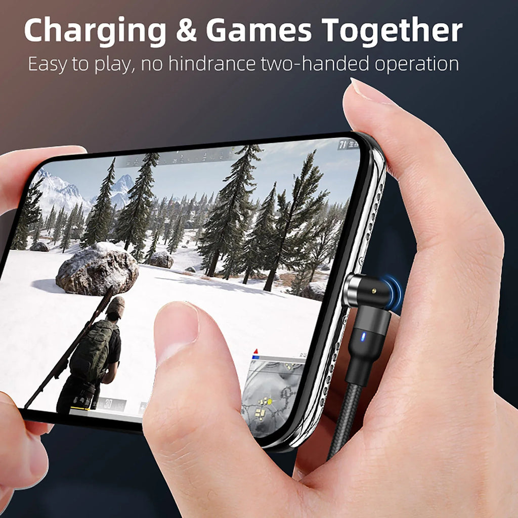 Magnetic Charging Cable 3‑Pack – 540° Rotating Head, Fast Charging (QC 3.0), Strong Magnetic Lock, Data Transfer, Nylon Braided (2M, 1M, 0.5M) - The Big Plus Store