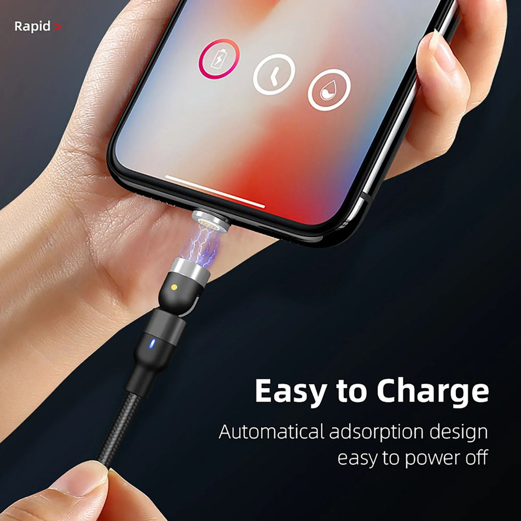 Magnetic Charging Cable 3‑Pack – 540° Rotating Head, Fast Charging (QC 3.0), Strong Magnetic Lock, Data Transfer, Nylon Braided (2M, 1M, 0.5M) - The Big Plus Store