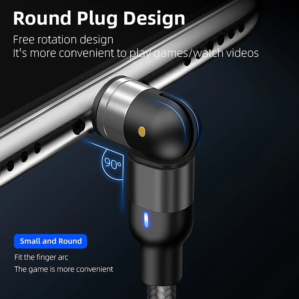 Magnetic Charging Cable 3‑Pack – 540° Rotating Head, Fast Charging (QC 3.0), Strong Magnetic Lock, Data Transfer, Nylon Braided (2M, 1M, 0.5M) - The Big Plus Store