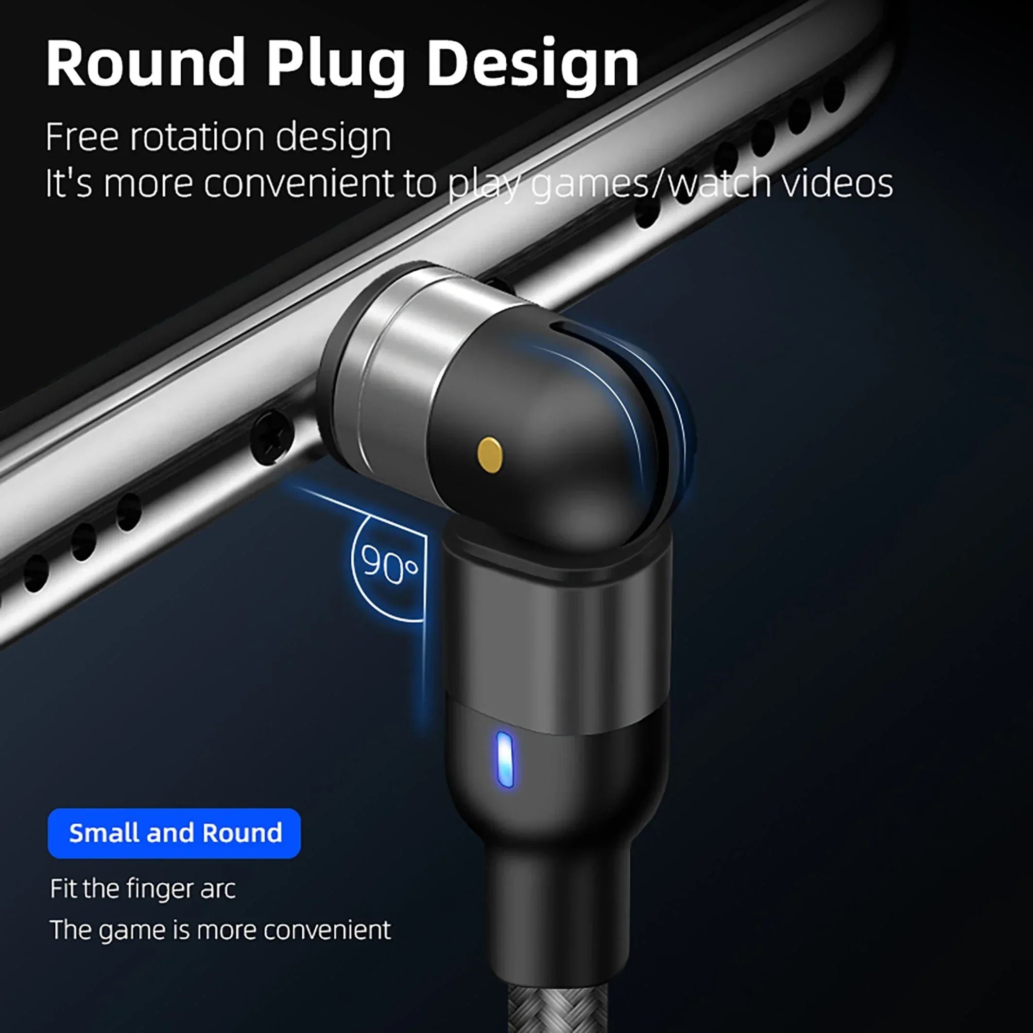 Magnetic Charging Cable 3‑Pack – 540° Rotating Head, Fast Charging (QC 3.0), Strong Magnetic Lock, Data Transfer, Nylon Braided (2M, 1M, 0.5M) - The Big Plus Store