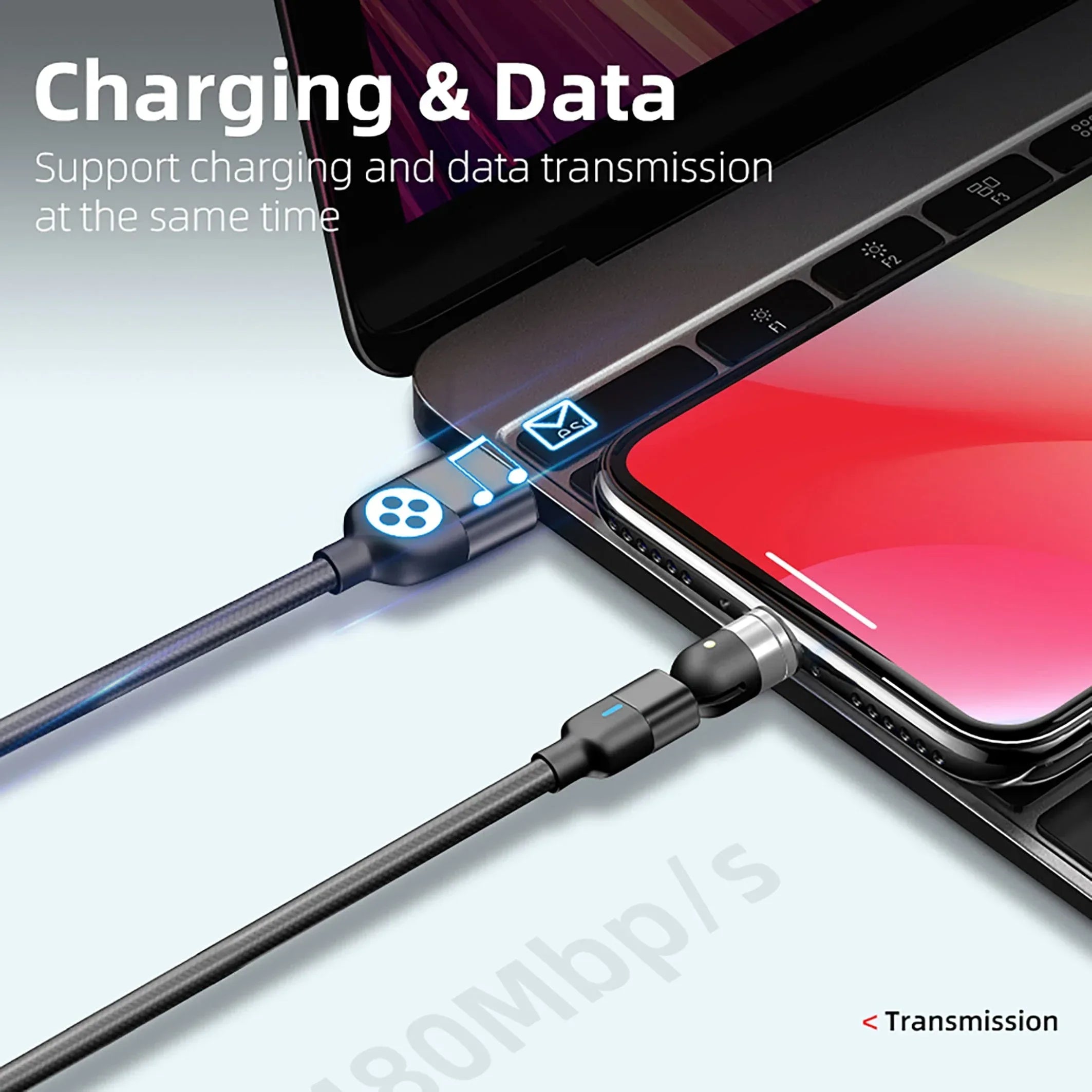 Magnetic Charging Cable 3‑Pack – 540° Rotating Head, Fast Charging (QC 3.0), Strong Magnetic Lock, Data Transfer, Nylon Braided (2M, 1M, 0.5M) - The Big Plus Store