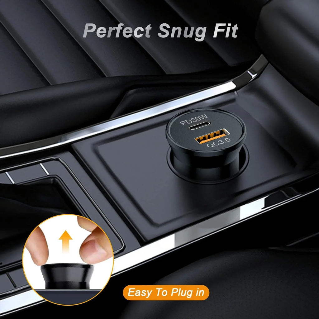 30W USB‑C PD + QC3.0 Car Charger – Dual‑Port Fast Charging, Metal Alloy, Compact Design BIG+ - The Big Plus Store